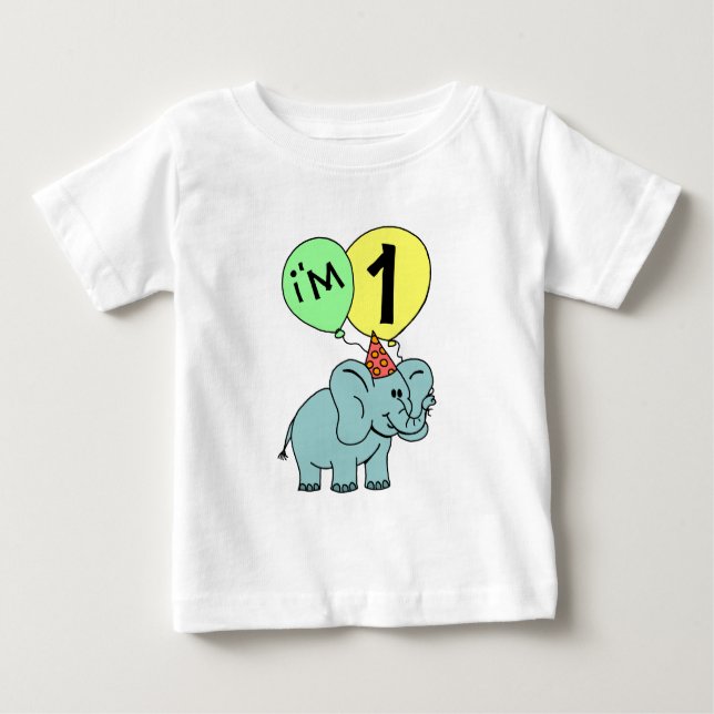 1st Birthday Elephant Baby T-Shirt (Front)