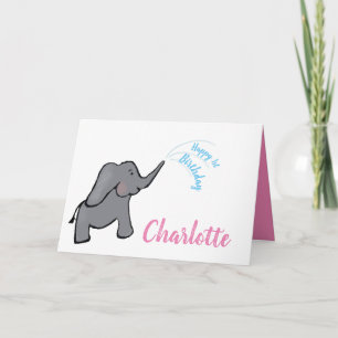 1st birthday elephant pink girl card