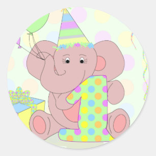 1st Birthday Elephant Sticker for Boys