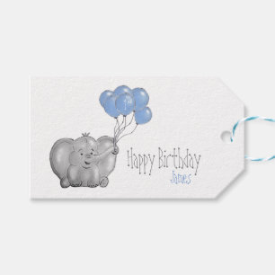 1st birthday elephant with balloon  gift tags