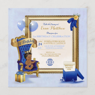 1st Birthday Ethnic Boy Royal Blue Gold Photo Invitation
