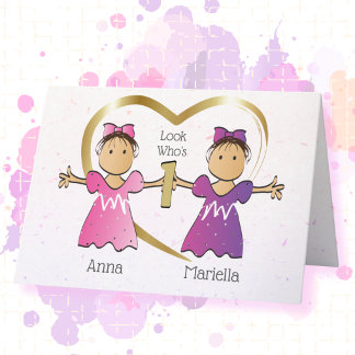 1st Birthday Ethnic Twin Girls Sweet Personalised Card