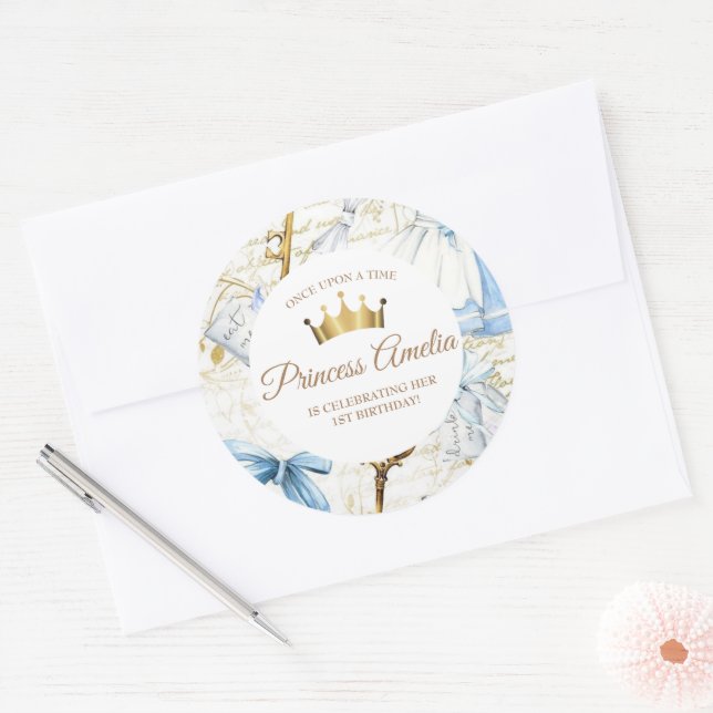 1st Birthday Fairy Tale Princess Girly Birthday Classic Round Sticker (Envelope)