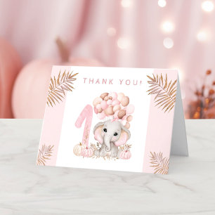 1st Birthday Fall Autumn Pink Girl Thank You Card