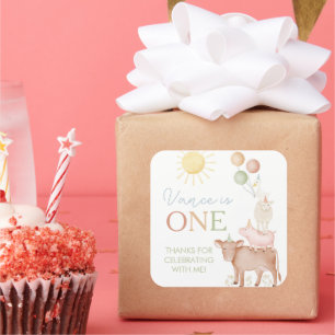 1st Birthday Farm Animals Barnyard Party Favour Square Sticker