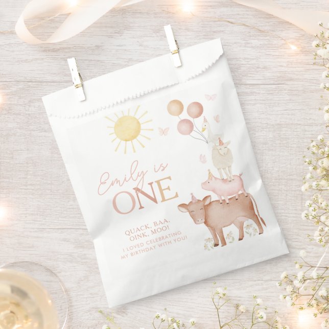 1st Birthday Farm Animals Barnyard Party Girls Favour Bag (Clipped)