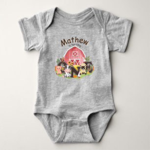 1st Birthday Farm barnyard cute animals, I’m one  Baby Bodysuit