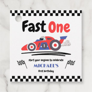 1st Birthday Fast One Red Blue Race Car Favour Tags