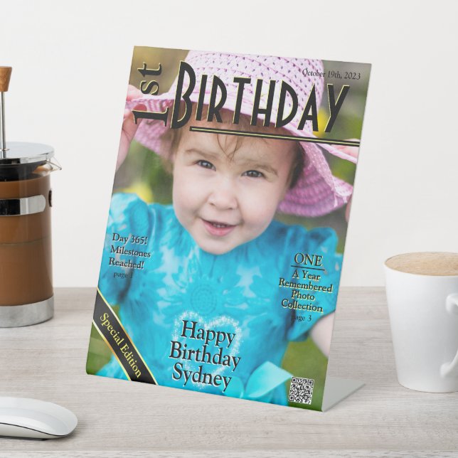 1st Birthday Faux Magazine Cover Pedestal Sign (In SItu)