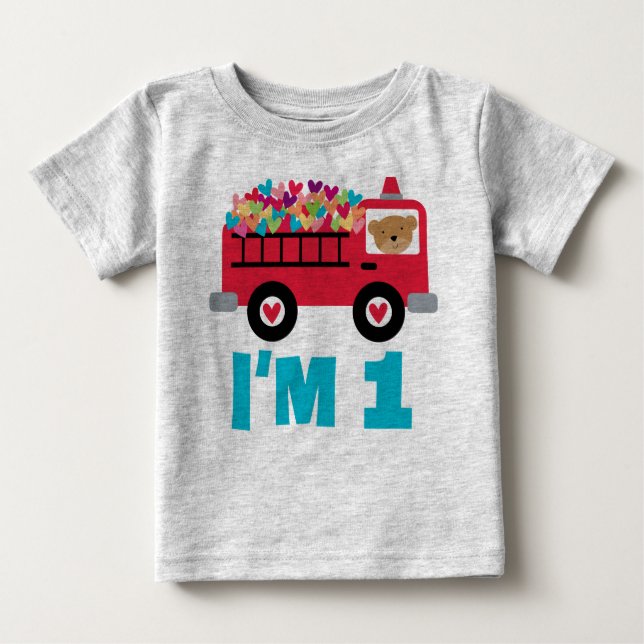 1st Birthday Fire Truck Fireman Boys T-shirt (Front)