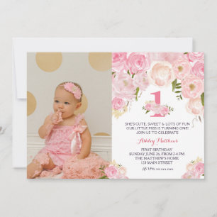 1ST birthday  FIRST Beautiful Floral Invitation, I Invitation