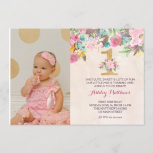 1ST birthday  FIRST Beautiful Floral Invitation, Invitation