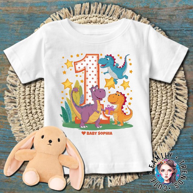 1st Birthday First Birthday Dino Baby T-Shirt (Creator Uploaded)