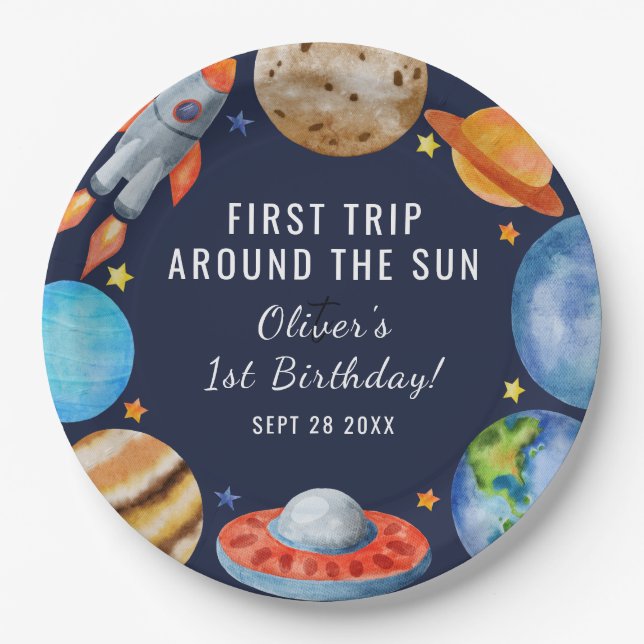 1st Birthday First Trip Around The Sun Party  Paper Plate (Front)