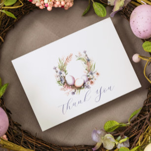 1st Birthday   Floral Easter Eggs Wreath  Thank You Card