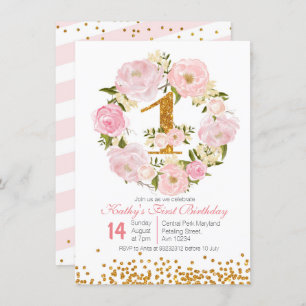 1st Birthday Floral girl Invitation Card