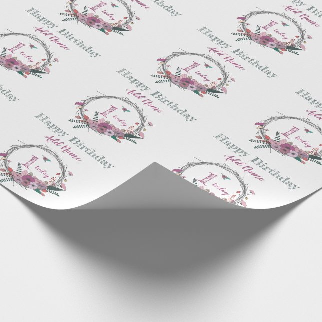 1st Birthday flower wreath Wrapping Paper (Corner)