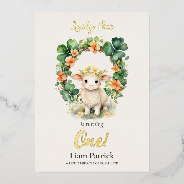 1st Birthday Foil Invitation St. Patrick's Card (Front)