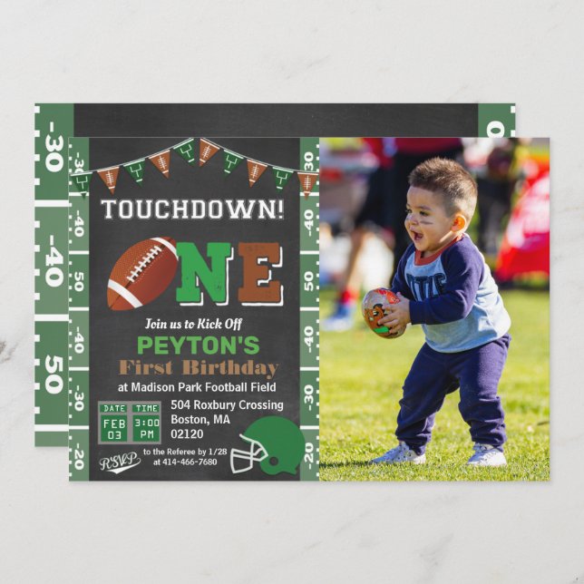 1st Birthday Football Party Chalkboard Invitation (Front/Back)