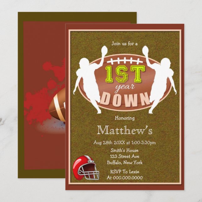 1st Birthday Football Party Invitations (Front/Back)