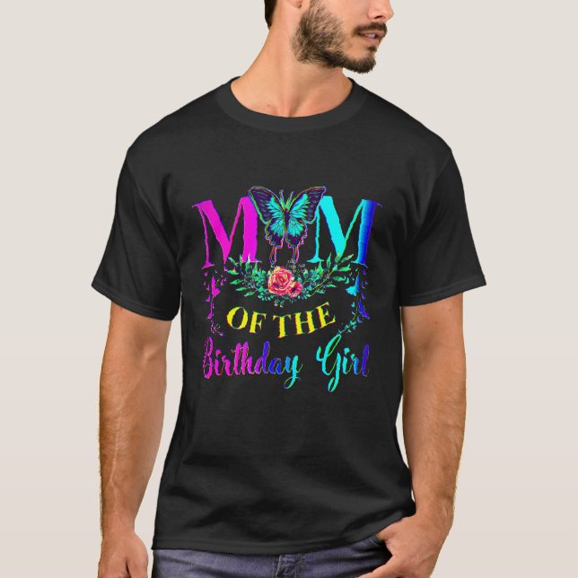 1st Birthday For Mum Matching Family Butterfly Flo T-Shirt (Front)