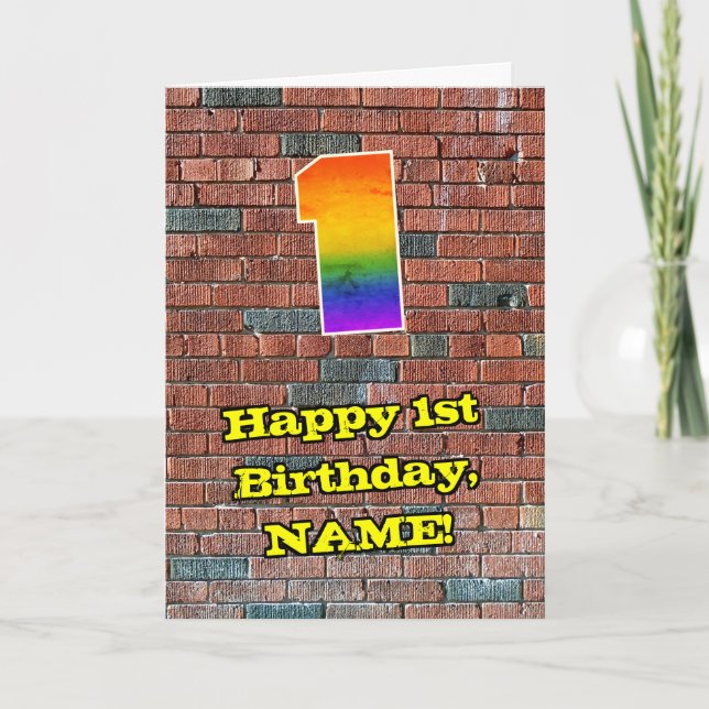 1st Birthday: Fun Graffiti-Inspired Rainbow 1 Card (Front)