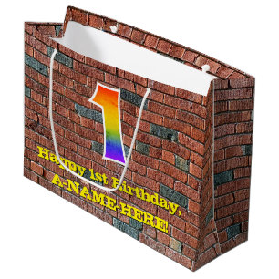 1st Birthday: Fun, Graffiti-Inspired Rainbow # 1 Large Gift Bag