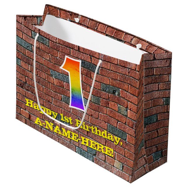 1st Birthday: Fun, Graffiti-Inspired Rainbow # 1 Large Gift Bag (Front Angled)