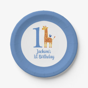1st Birthday Giraffe & Bird Paper Plate