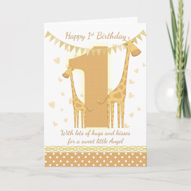 1st Birthday Giraffe Card, Babys 1st Card (Front)