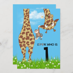 1st Birthday Giraffe in Grass   Invitation
