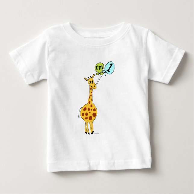 1st Birthday Giraffe with Balloons Baby T-Shirt (Front)
