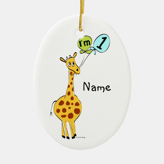 1st Birthday Giraffe with Balloons Ceramic Tree Decoration (Front)