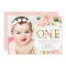 1st birthday girl, blush pink gold floral photo