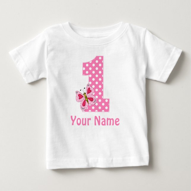 1st Birthday Girl Butterfly Personalised T Shirt (Front)