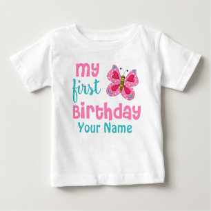 1st Birthday Girl Butterfly Pink Personalised Baby T-Shirt