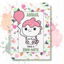 1st Birthday Girl Dinosaur Cartoon Adorable 