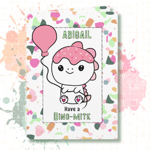 1st Birthday Girl Dinosaur Cartoon Adorable Card