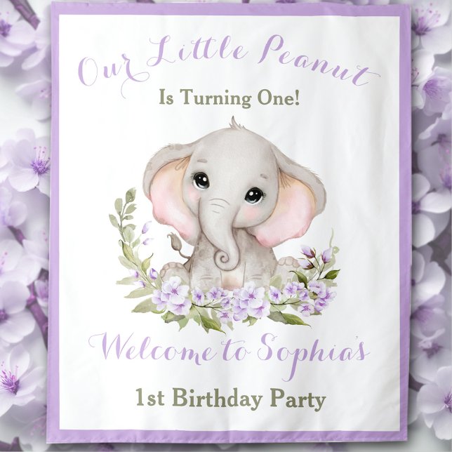 1st Birthday Girl Elephant Welcome Sign Tapestry (1st Birthday Girl Elephant Welcome Sign Tapestry)