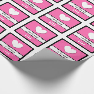 1st Birthday Girl Heart Scalloped Ribbon A11C Wrapping Paper