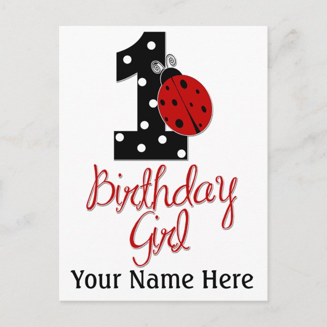 1st Birthday Girl - Lady Bug - 1 - Ladybug Postcard (Front)