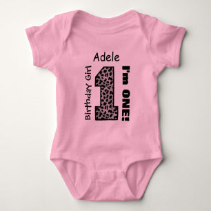 1st Birthday Girl LEOPARD 1 Year Custom Name V006A Baby Bodysuit