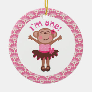 1st Birthday Girl Monkey Ornament Gift