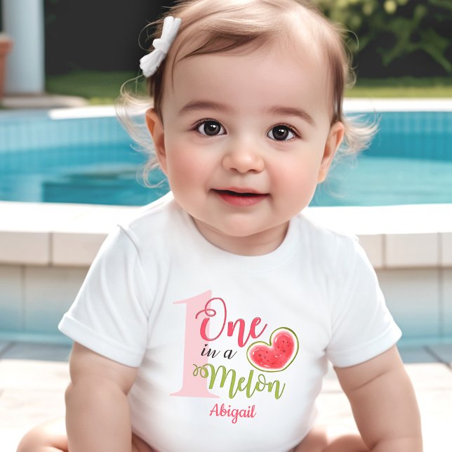 1st Birthday Girl One In A Melon Name Baby T-Shirt (1st Birthday Girl One In A Melon Name Baby T-Shirt)