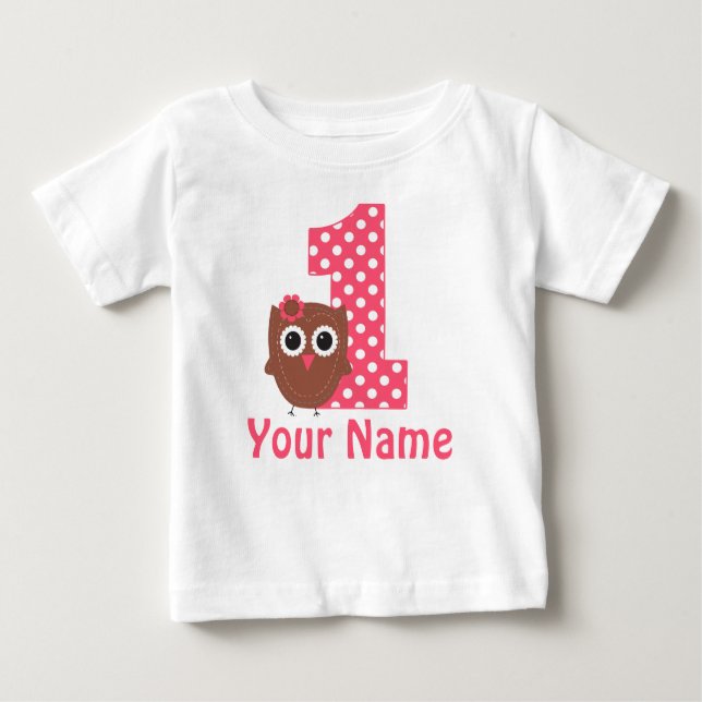 1st Birthday Girl Owl Personalised T-shirt (Front)