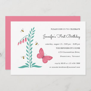 1st Birthday Girl Party Floral Botanical Butterfly Invitation