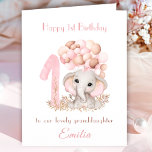 1st Birthday Girl Pink Cute Elephant Balloons Card<br><div class="desc">Cute folded card with an adorable elephant girl,  big number one and balloons in soft pink and dark beige shades for the 1st Birthday of a baby girl. Easily personalise this card with your own text. - Kate Eden Art</div>