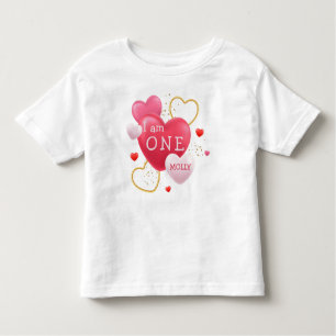 1st Birthday GIRL Pink Hearts 1 Year Old Baby Toddler T-Shirt