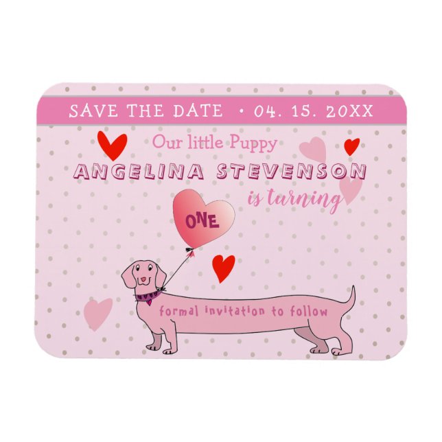 1st Birthday Girl Pink Save The Date Magnet (Horizontal)
