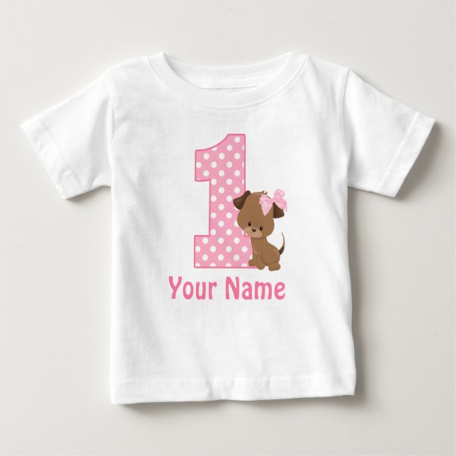 1st Birthday Girl Puppy Personalised T Shirt (Front)